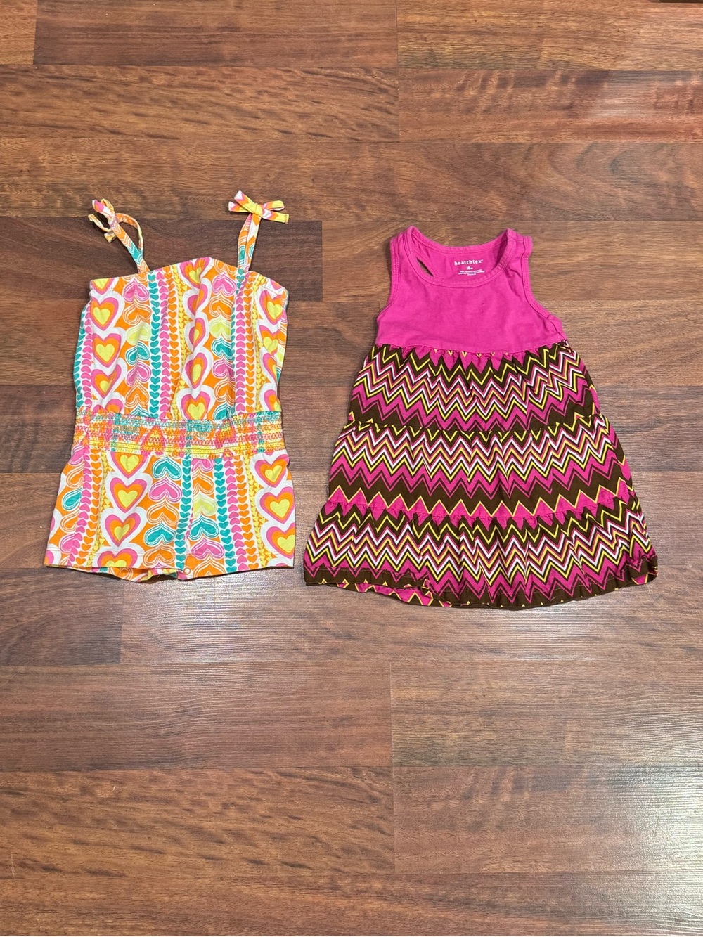 Healthtex - Bundle of Pink Chevron Tank Top Dress and Multicolor Romper
